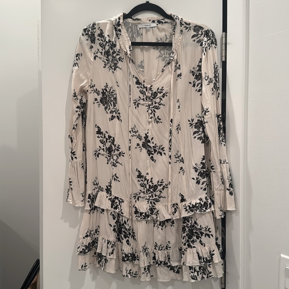 Black & White Floral Ruffle Frock Dress